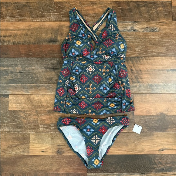NWT A Pea In The Pod Mosaic Tile Print Maternity Tankini Swimsuit - Picture 3 of 11